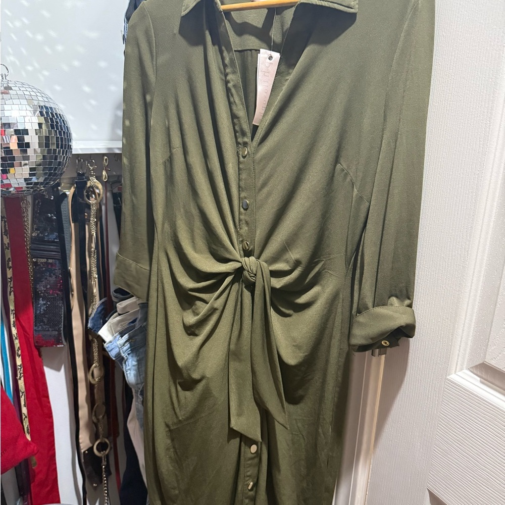 Philosophy Forest Green Button-Down Dress